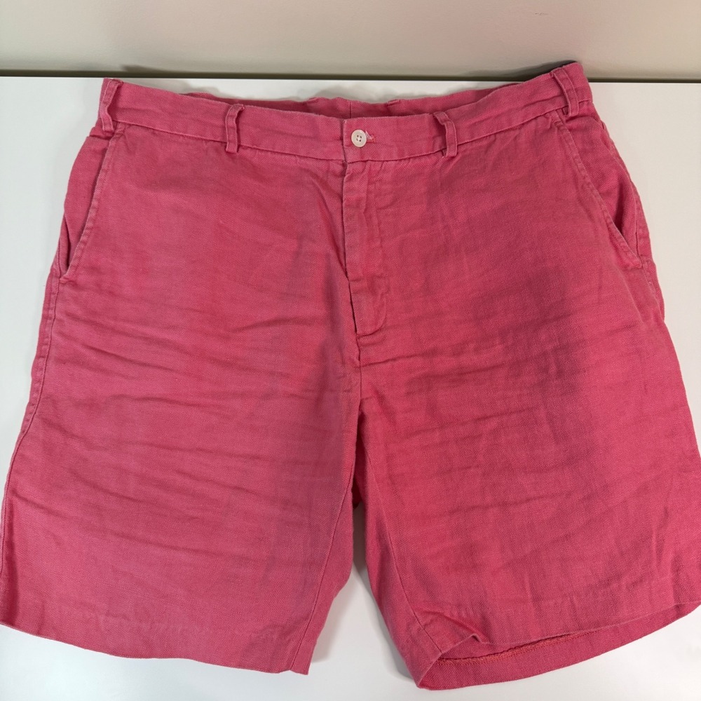 J.McLaughlin Mens Pink 100% Linen Flat Front Shorts 38 Summer Preppy Coastal